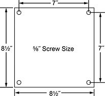 Image of Specification. Front orientation. Contains Annotated. Mounting Plate Style 2 . Extra-High-Capacity Colossus Casters with Polyurethane Wheels.