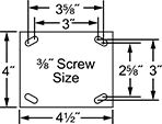 Image of Specification. Mounting Plate Style 1. Front orientation. Contains Annotated. Mounting Plate Style 1 . High-Capacity V-Groove Wheel Track Casters with Metal Wheels.