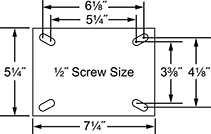 Image of Specification. Mounting Plate. Front orientation. Contains Annotated. For 1/2" Screws. Extra-High-Capacity Stronghart Casters with Metal Wheels.