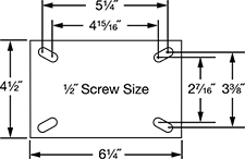 Image of Specification. Front orientation. Contains Annotated. For 1/2" Screws. High-Capacity Viking Casters with Polyurethane Wheels.