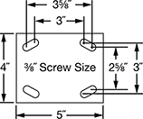 Image of Specification. Front orientation. Contains Annotated. Mounting Plate Style 2. High-Capacity Spartan Casters with Polyurethane Wheels.