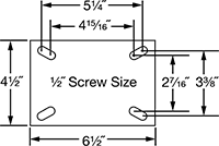 Image of Specification. Front orientation. Contains Annotated. Mounting Plate Style 3 . High-Capacity Kingston Casters with Metal Wheels.