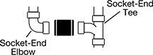 Image of ProductInUse. Socket End × Socket End. Side1 orientation. Contains Annotated. Pipe and Fittings. Drain, Waste, and Vent PVC Clamp-On Pipe Fittings for Water, Straight Connectors, Clamp-On Female for Socket Ends  × Clamp-On Female for Socket Ends.