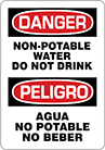 Image of Product. Front orientation. Signs. Hazardous Material Signs, Danger—Non-Potable Water Do Not Drink/Peligro—Agua no Potable No Beber (English/Spanish).