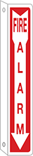 Image of Product. Fire Alarm with Arrow (Red

with Red/White

Message—Rectangle)—Two-Way

View. Front orientation. Signs. Flange-Mount Fire Equipment Signs, Fire Alarm with Arrow (Red with Red/White Message—Rectangle)—Two-Way View.
