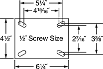 Image of Specification. Front orientation. Contains Annotated. Mounting Plate Style 2 . Cushioned-Load Casters with Rubber Wheels.
