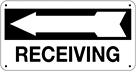 Image of Product. Front orientation. Signs. Directional Department and Room Signs, Receiving with Arrow (English), Left Arrow.