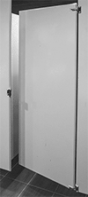 Image of Specification. Right-Side Door Mounting Location. Front orientation. Right-Side Door Mount. For Toilet Partition Doors, Butt Hinge, Surface Mount.