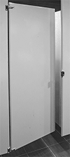 Image of Specification. Left-Side Door Mounting Location. Front orientation. Left-Side Door Mount. For Toilet Partition Doors, Butt Hinge, Surface Mount.
