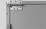 Image of ProductInUse. Front orientation. Hinges. Reinforcing Surface Mount Metal Pivot Hinges For Entry Doors.