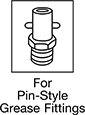 Image of Specification. Front orientation. Contains Annotated. For Pin-Style Grease Fittings. Flexible Grease Gun Nozzles with Dispensing Tip.