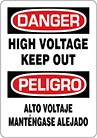 Image of Product. Front orientation. Signs. Electrical Hazard Signs, Danger—High Voltage Keep Out/Peligro—Alto Voltaje Mantengase Alejado (English/Spanish).