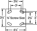 Image of Specification. Front orientation. Contains Annotated. For 3/8" Screws. High-Capacity Trash-Container Casters with Phenolic Wheels.