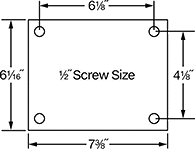 Image of Specification. Front orientation. Contains Annotated. Mounting Plate Style 4. Pneumatic Casters with Rubber Wheels.