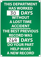 28"x 20" Industrial Days Without A Lost Time Accident & Previous Record Sign