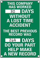 28"x 20" Industrial Days Without A Lost Time Accident & Previous Record Sign